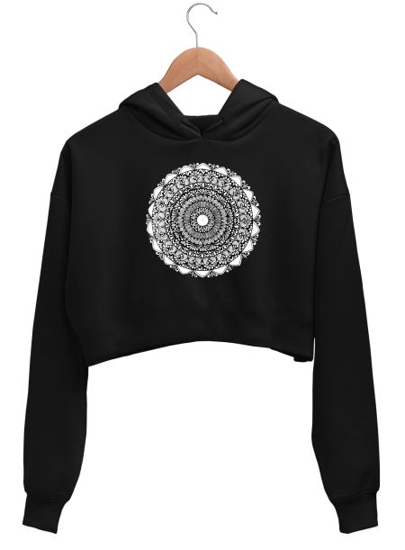 Black and  White Mandala Crop Hoodie