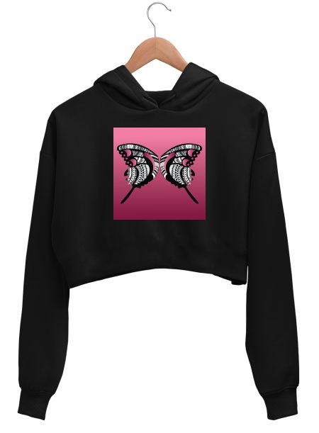 The black and white butterfly Crop Hoodie