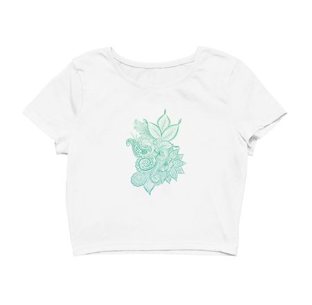 Green Floral Design Crop Top