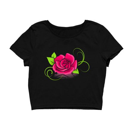 Watercolor Pink Rose Flower Crop Top