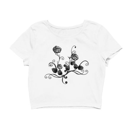 Black Rose Flowers Crop Top