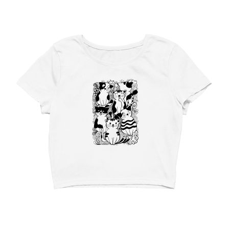 Cats Adorable Cute Doodle Art Crop Top