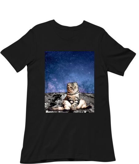 Cat Watching D Sunrise on Moon Regular T-Shirt