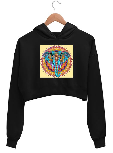 Elephant Mandala  Crop Hoodie