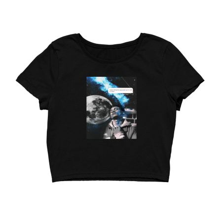 Black comedy humor quote with a grphic print of space Crop Top