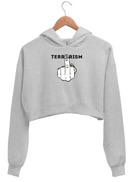 ANTI TERRORISM (MIDDLE FINGER) Crop Hoodie