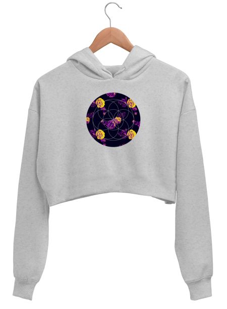 Vintage yellow and purple flower pattern  Crop Hoodie