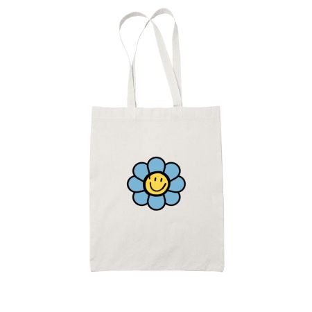 Happy Blue Daisy White Tote Bag