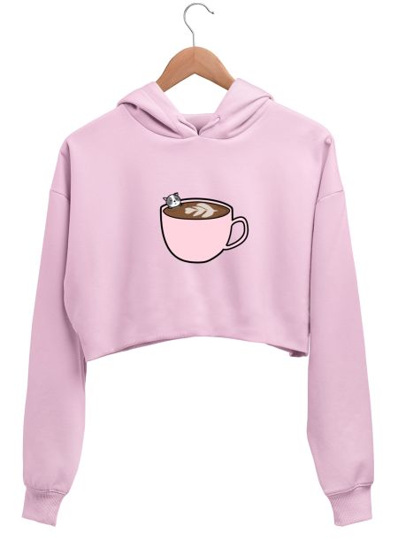 Cat and Coffee - Pink Crop Hoodie