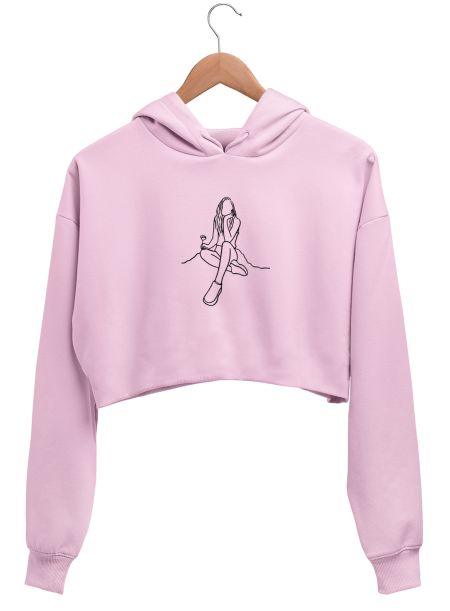 One line Face Art Crop Hoodie