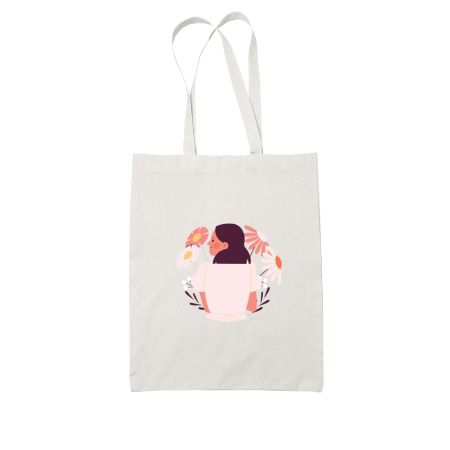 Girl With Flowers White Tote Bag