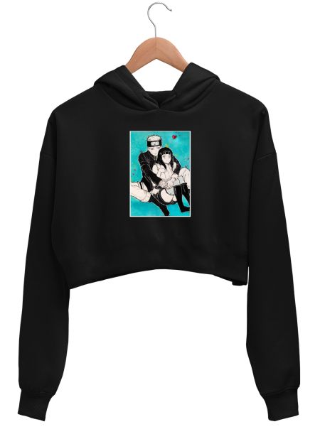 Naruto and Hinata love design | torquise blue and  Crop Hoodie