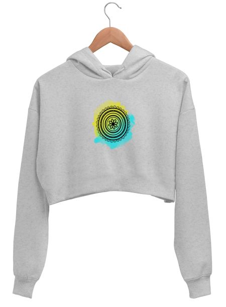 Yellow blue mandala  Crop Hoodie