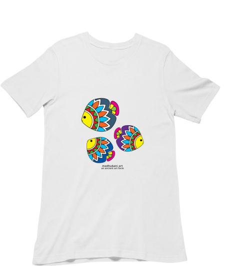 Colorful Fishes Madhubani Art Regular T-Shirt