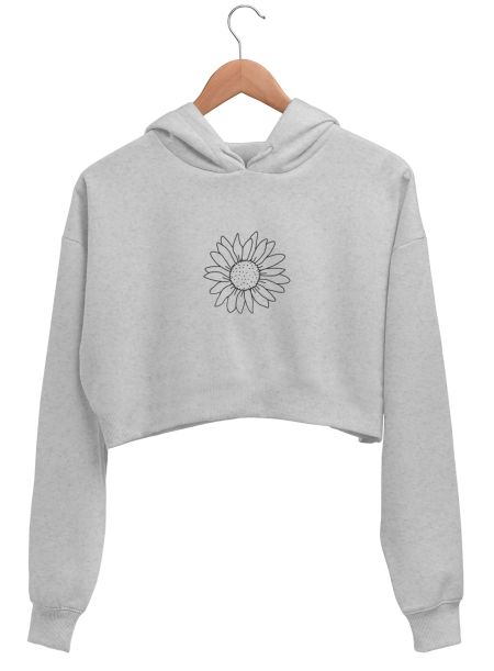 Sunflower line art design Crop Hoodie