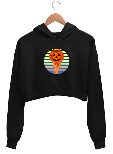 Kawaii Halloween Pumpkin Face Ice Cream Crop Hoodie