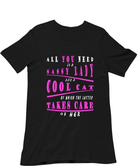 Cool Cat Lady Design Text Pink Classic T-Shirt