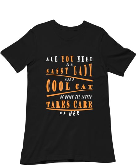 Cool Cat Lady Design Text Orange Classic T-Shirt