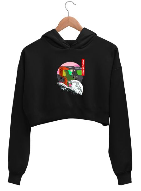 Retro Gaming Machine Dinosaur and cat Crop Hoodie