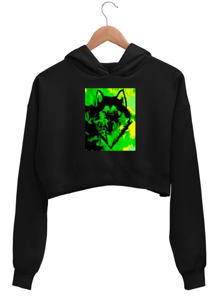 Cool Wolf Face Design Crop Hoodie