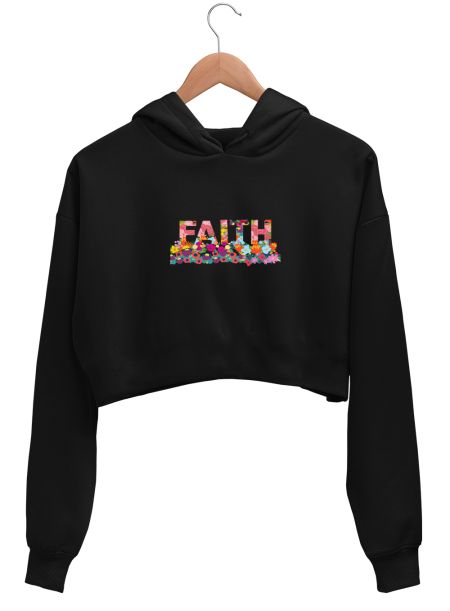 Colourful cute floral Faith design  Crop Hoodie