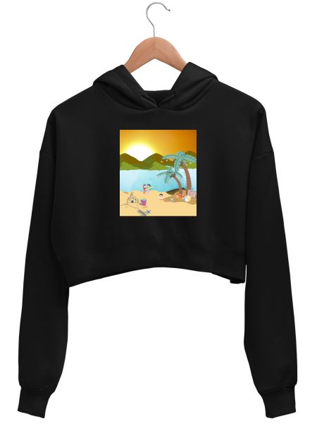 Beautiful Beach View Crop Hoodie