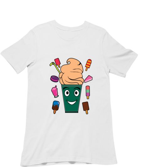 Kawaii Chocolate Ice Cream Face Illustration Regular T-Shirt