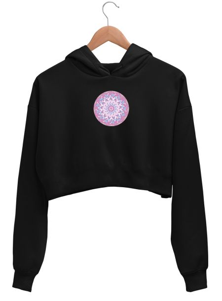 Pink Floral Mandala Pattern  Crop Hoodie