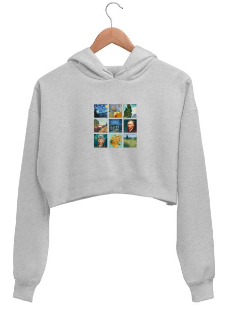 Van gogh art grid  Crop Hoodie