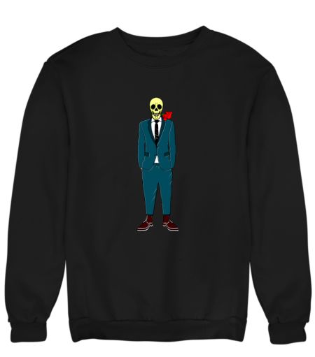 Skull Wearing Suit And A Rose In His Mouth Sweatshirt