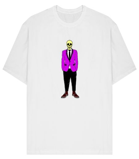 Funny Skull Wearing A Purple Suit  Front-Printed Oversized T-Shirt