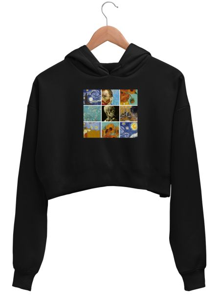 Van Gogh Collage Crop Hoodie