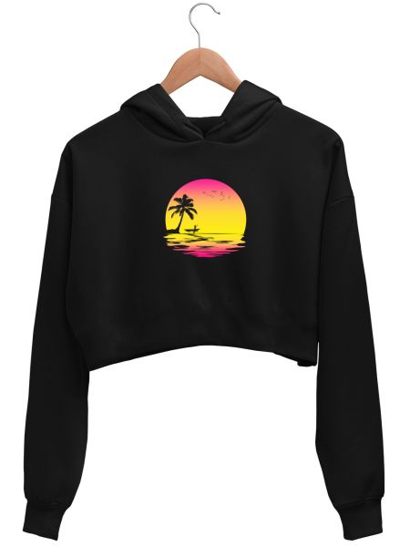 Retro Vintage Ocean Sunset  Crop Hoodie