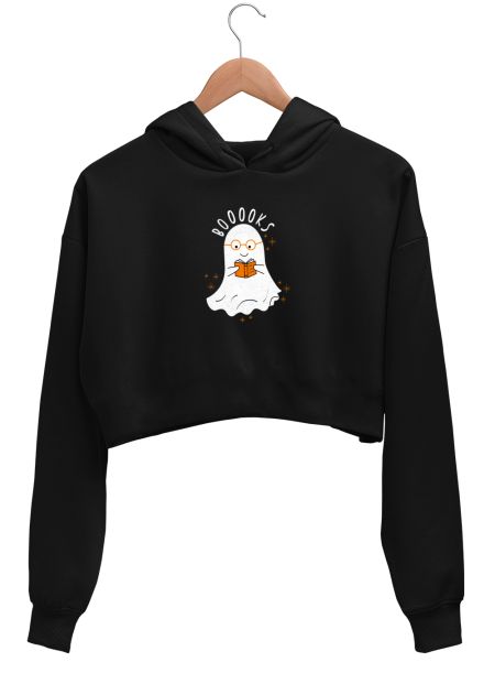 CUTE GHOST READING HALLOWEEN Crop Hoodie