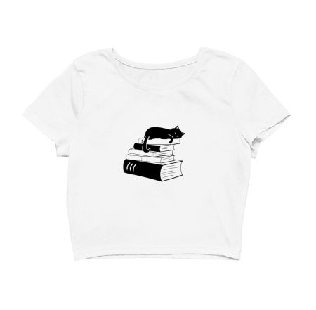  CAT ON THE BOOKS- CAT LOVERS  Crop Top