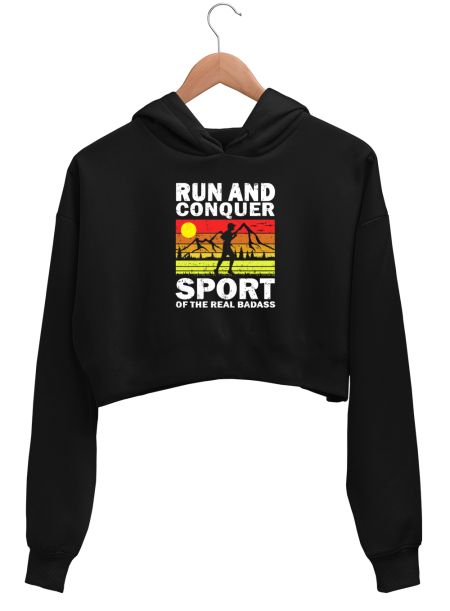 Running Motivational Vintage Crop Hoodie