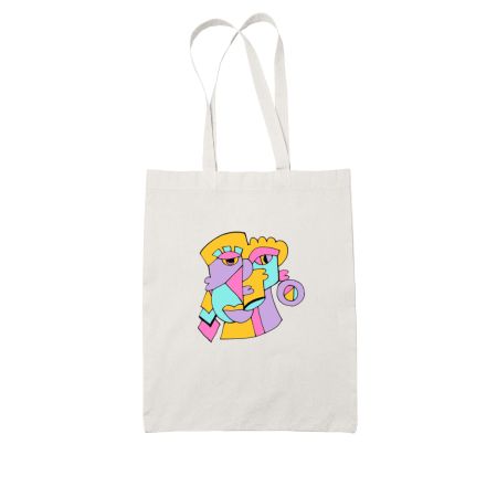 Pop Doodled Abstract faces  White Tote Bag