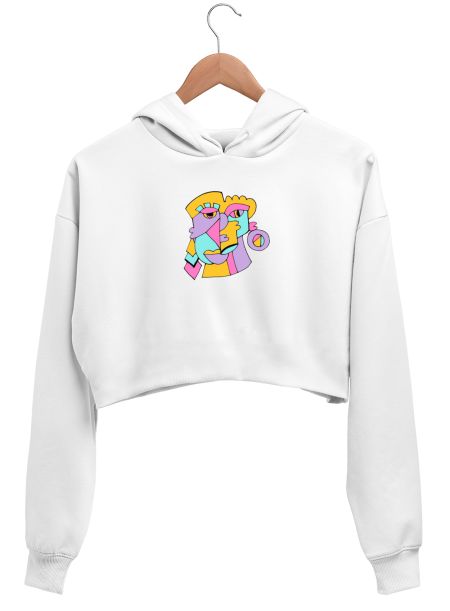 Pop Doodled Abstract faces  Crop Hoodie