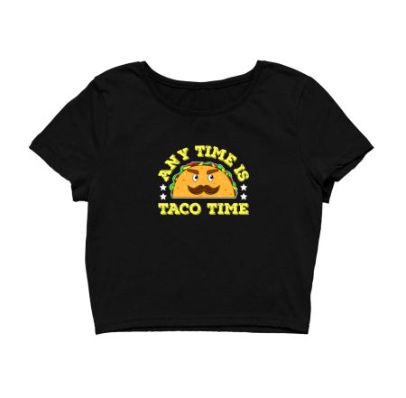 Vintage Themed Any Time Is Taco Time Funny Illustration Crop Top