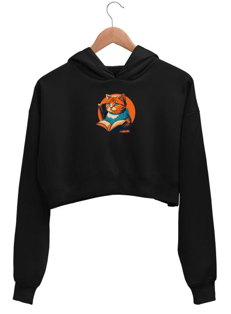 READING CAT Crop Hoodie