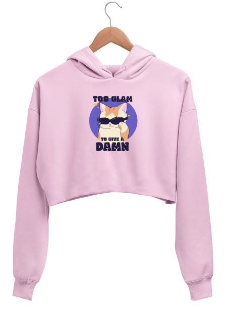 Too glam to give a damn cat Crop Hoodie