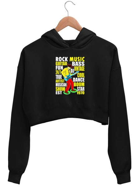 Cool Guitar Music Lover Vintage Illustration  Crop Hoodie