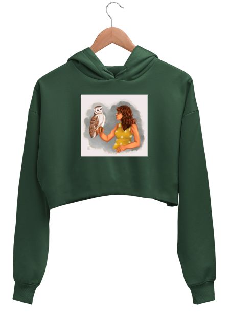 Girl with an owl crop hoodie Crop Hoodie