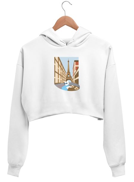 Travelling cat in Paris Crop Hoodie