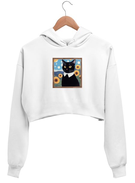 Van Gogh cat Crop Hoodie