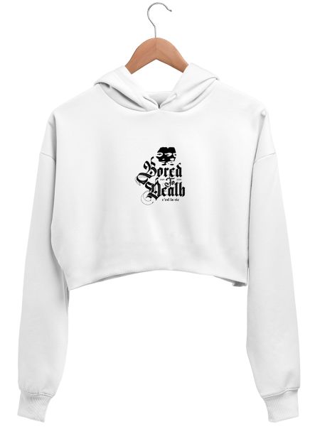 Bored to death - white Crop Hoodie
