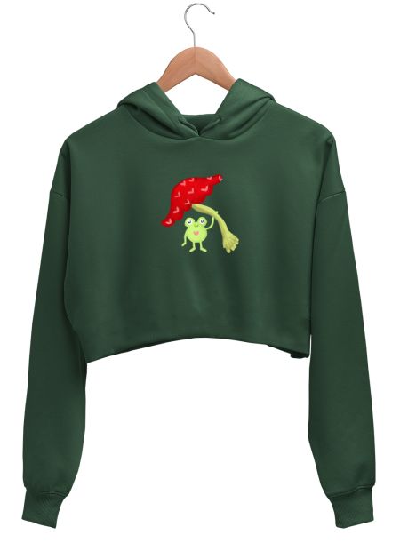 froggie with mushroombrella  Crop Hoodie