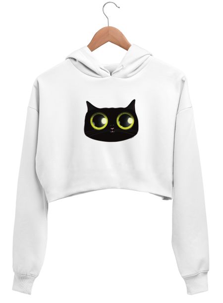 Adorable Black Cat Crop Hoodie