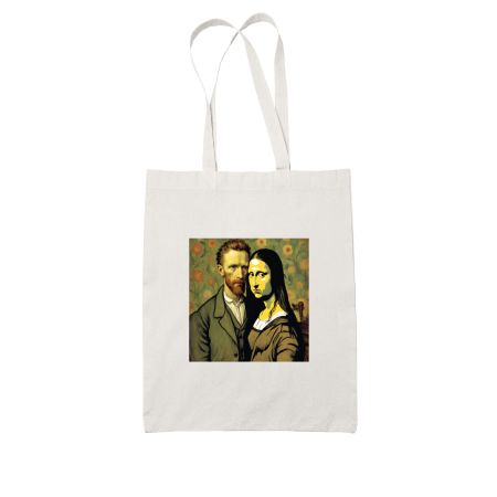 Van Gogh X Mona Lisa White Tote Bag