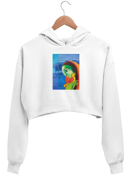 Lady with Bird Crop Hoodie